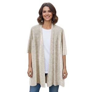Eileen Fisher Long Lined Linen Blend Cardigan Sweater Women Size Medium Beige